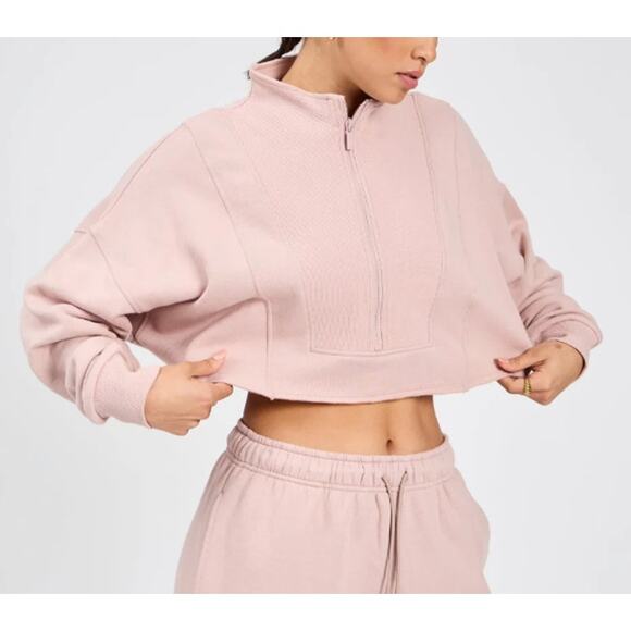 BuffBunny Collection Threads Quarter Zip Crop Berry Ice Pullover Sweater Top - Picture 7 of 9